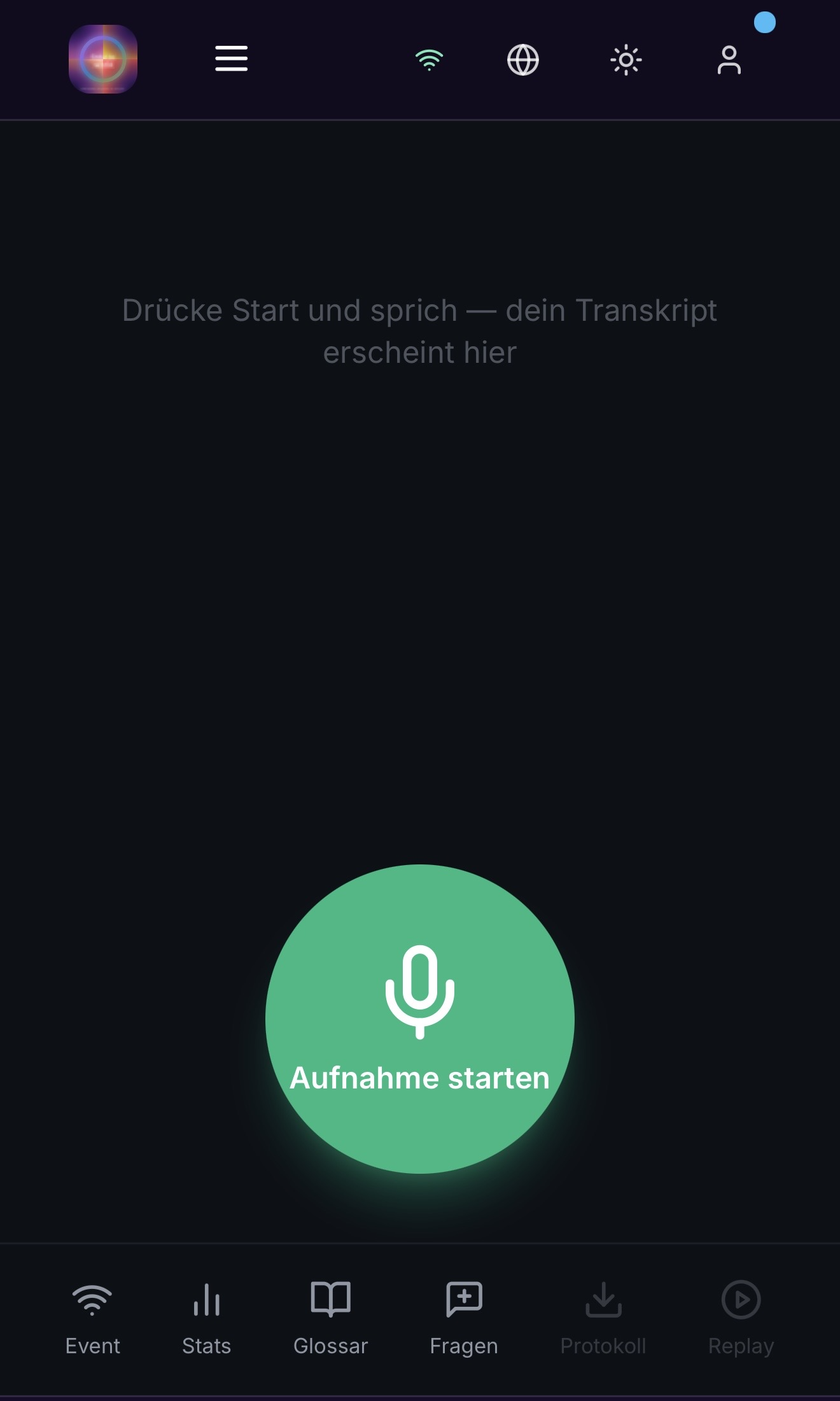 STAGE Speaker-View mit Aufnahme-Knopf